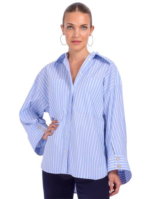 MUNTHE Lynne Shirt in Light Blue Stripes Front View 