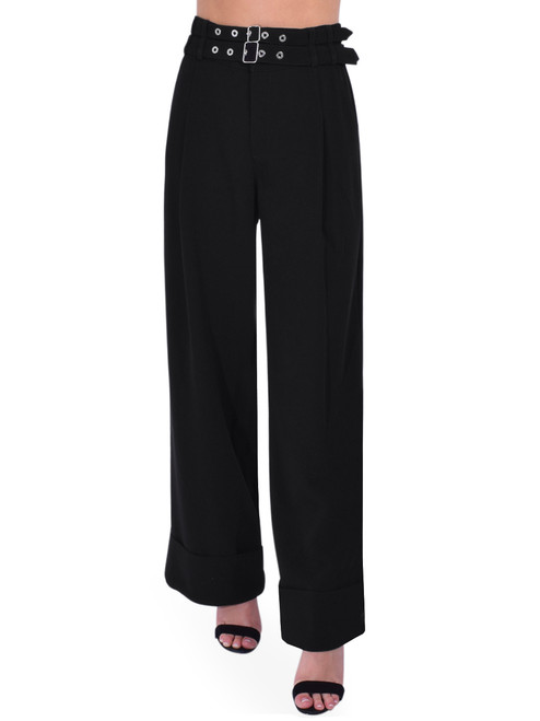 Cinq à Sept Cortina Double Buckle Pant In Black Front View 