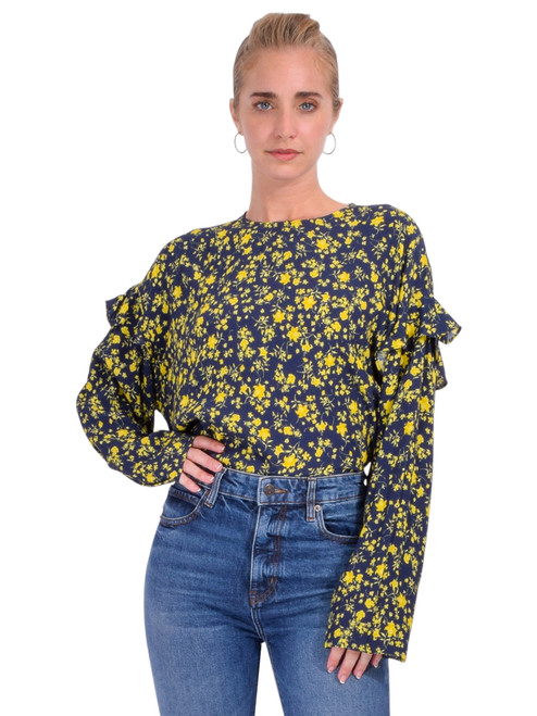 Essential Antwerp Isolde Ruffle Top in Dark Navy Front View 