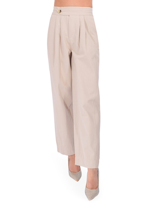 Leon & Harper Penelope Pleated Pants in Off White Front View 