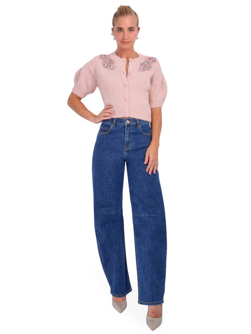 SELF-PORTRAIT Barrel Leg Jeans In Blue Full Outfit 