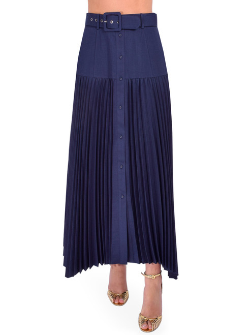 CHRISTY LYNN Cody Pleated Skirt in Navy Front View 