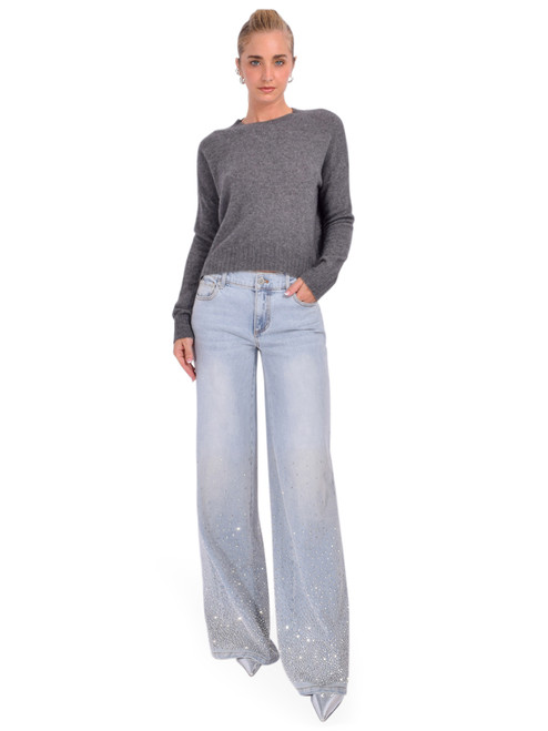 Alice + Olivia Amazing Embellished Low Rise Baggy Jean in Rockstar Blue Full Outfit 