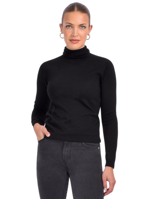 OTTOD'AME Merino Turtleneck Sweater in Black Front View 