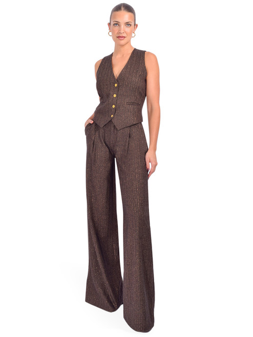 L'AGENCE Allanah Pinstriped Trouser in Bronze Full Outfit. 