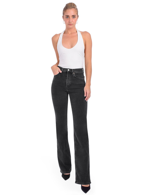 RE/DONE Comfort Stretch 70's Bootcut Jeans in Back to Black Full Outfit 