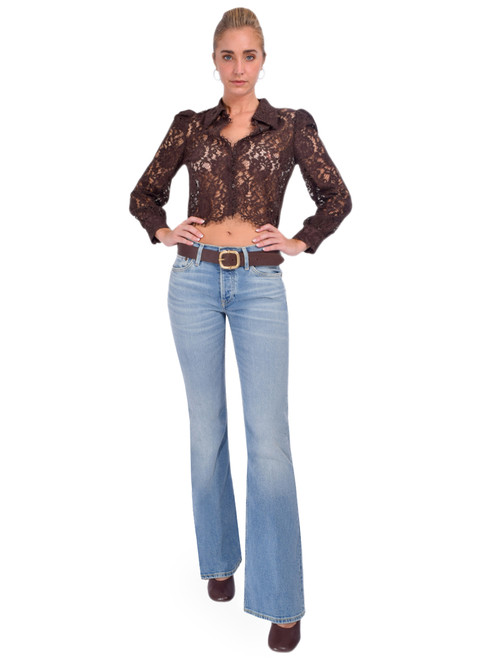 RE/DONE Comfort Stretch 70's Mid Rise Bootcut Jeans in Indigo Full Outfit 
