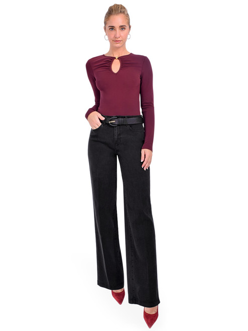 FRAME Keyhole Top in Burgundy Full Outfit 