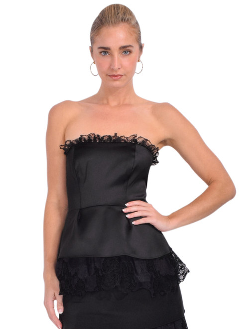 KIKA VARGAS Rena Satin Top in Black Front View 