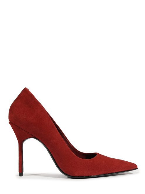 SCHUTZ Gia Suede Pump in Red Brown Side View 