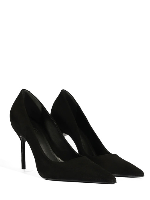 SCHUTZ Gia Suede Pump in Black Front Side View 