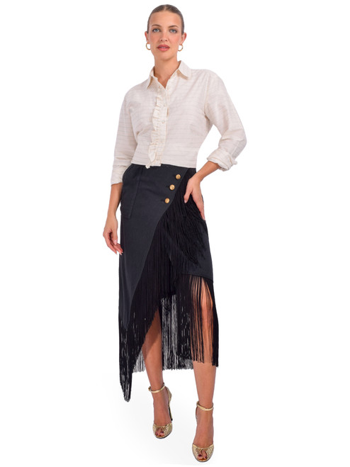 Cissa Waterfall Top in Cream Stripe Full Outfit 