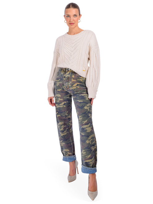 L'AGENCE Storm Cable-Knit Sweater in Cream Full Outfit 