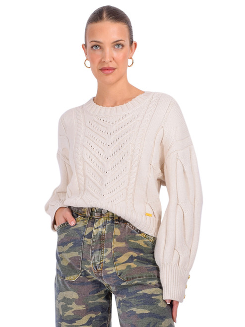 L'AGENCE Storm Cable-Knit Sweater in Cream Front View 