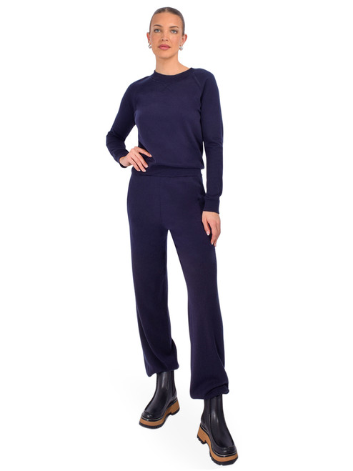 MINNIE ROSE Supima Drawstring Jogger in Navy Full Outfit 

