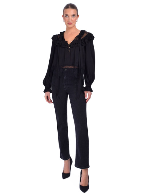 SELF-PORTRAIT Georgette Lace Blouse in Black Full Outfit 
