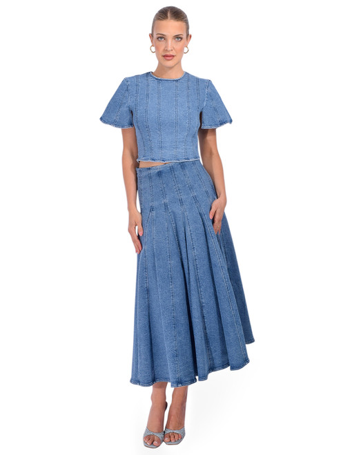 SIMKHAI Kolby Structured Denim Top Full Outfit 