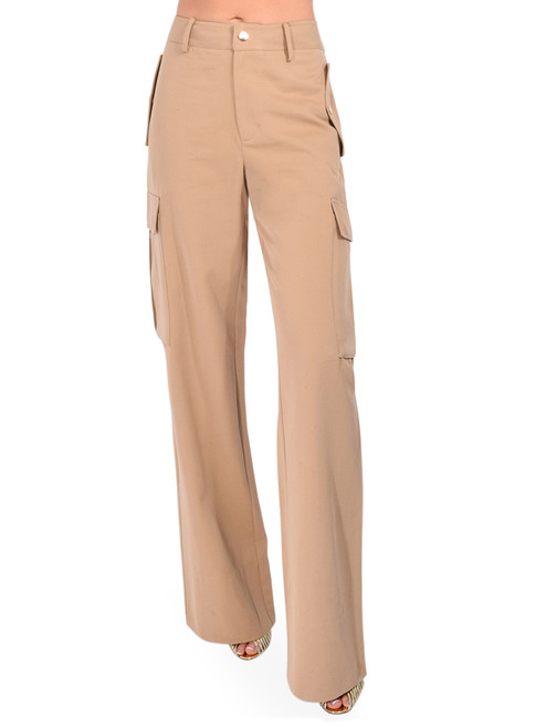 KARINA GRIMALDI Sola Cargo Pants in Khaki Front View 