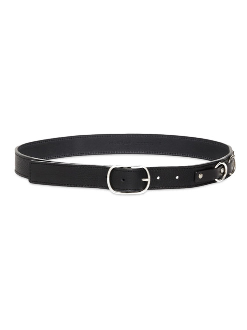 OTTOD'AME Thin Leather Belt with Silver Rings in Black Front View 