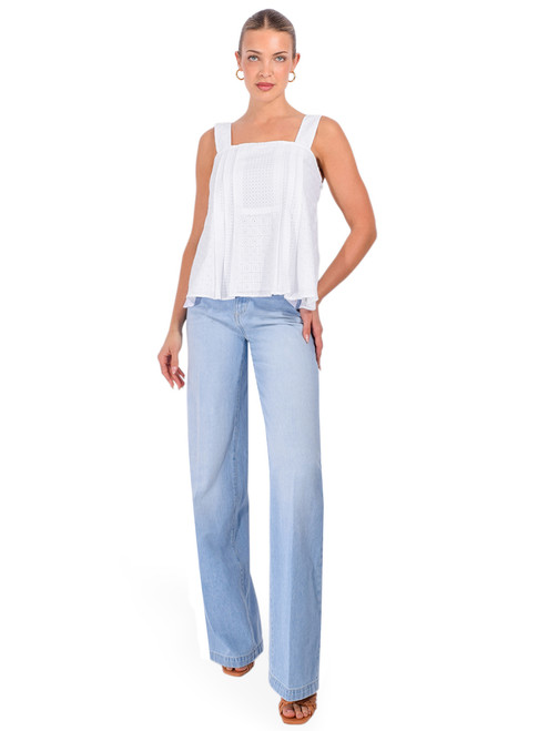 L'AGENCE Clayton High Waist Wide Leg Jeans in Brea Blue Full Outfit 