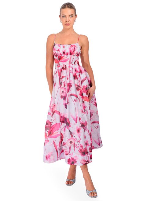 CARA CARA Alba Midi Dress in Petal Sketch Light Pink Front View 2