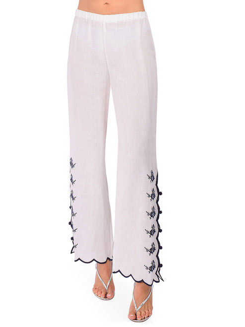 CAMI NYC Madrid Embroidered Linen Pant in White Front View 