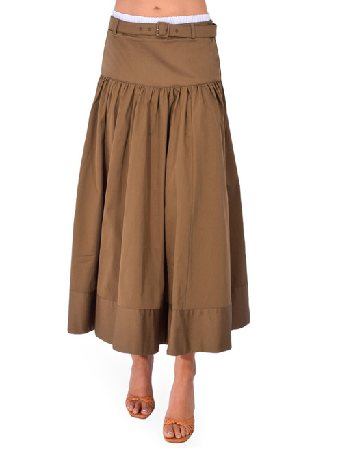CINQ À SEPT Peri Skirt in Dark Olive/White Front View Front View 