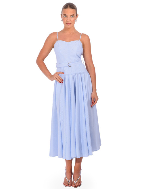 KARINA GRIMALDI Mavi Dress in Blue Stripe Front View 2