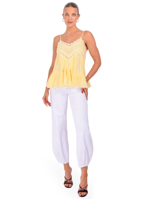 ROCOCO SAND Dove Strappy Lace Top in Yellow Full Outfit 