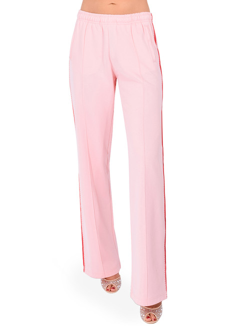 RE/DONE Sunland Track Pant in Pink Salt with Red Front View 