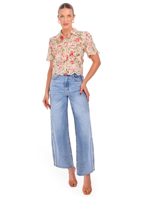 FRAME The Crochet Bow Crop in Aura Full Outfit 