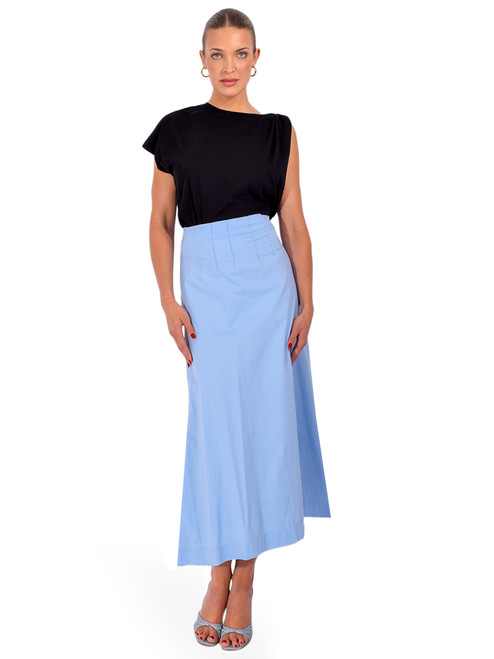 PRIME OF LIME Corina Midi Skirt in Celeste Blue Full Outfit 