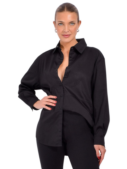 PRIME OF LIME Ana Button Down Shirt in Black Front View 
