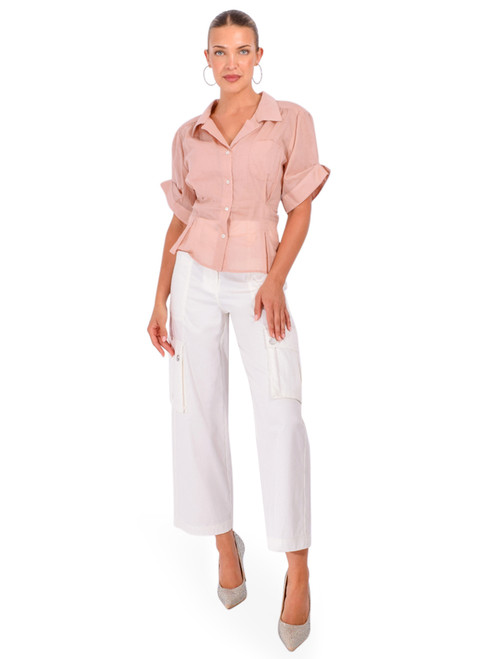 CISSA Sheer Breeze Blouse in Blush Full Outfit 