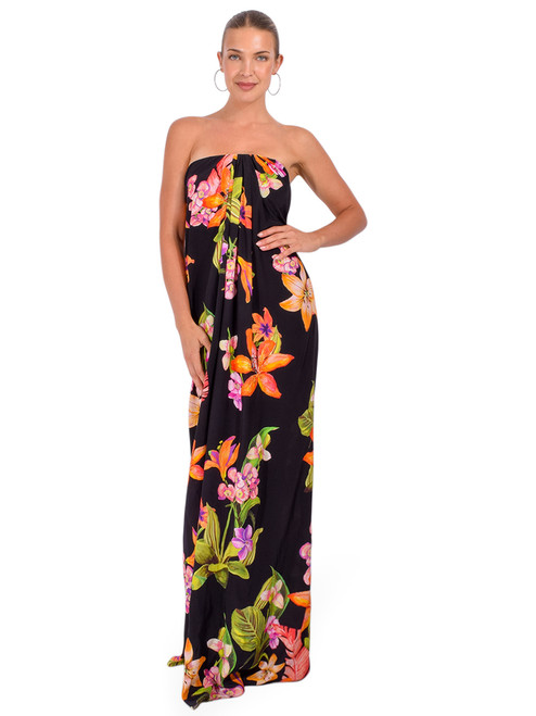 ROCOCO SAND Posy Strapless Maxi Dress in Black Front View 2