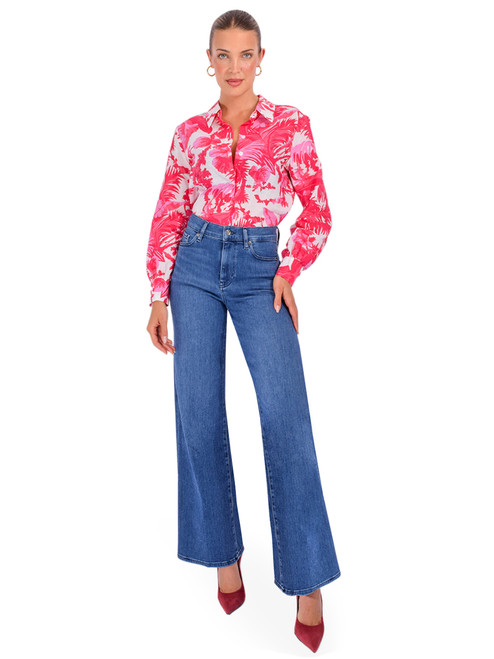 DREW Alexa Button Down Top in Pink Print Full Outfit 