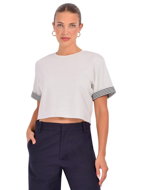 FRAME Stripe Cuff Top in Cream Front View 
