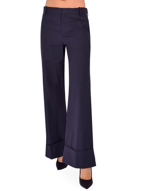 FRAME The Cuffed Slim Palazzo Trouser in Navy Front View 