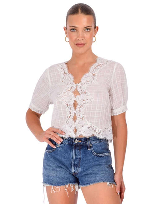 CAMI NYC Junie Plaid Top in White