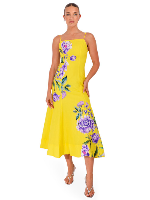 HEMANT & NANDITA Vama Midi Dress in Yellow Front View 2