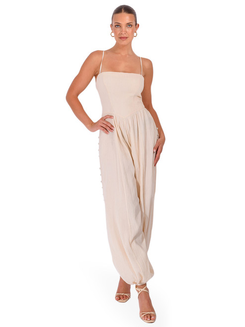 ROCOCO SAND Corset Jumpsuit in Cream Front View 2