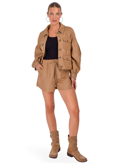 CINQ À SEPT Kendra Short in Brown Sandstone Full Outfit 
