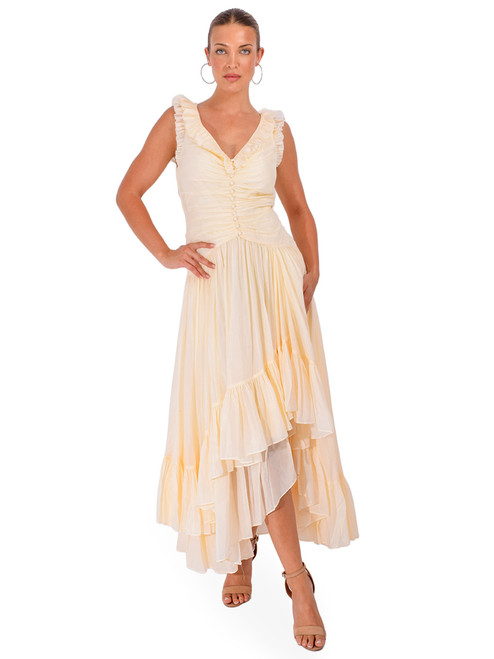 CINQ À SEPT Rosalba Ruffle Dress in Gardenia Front View 2