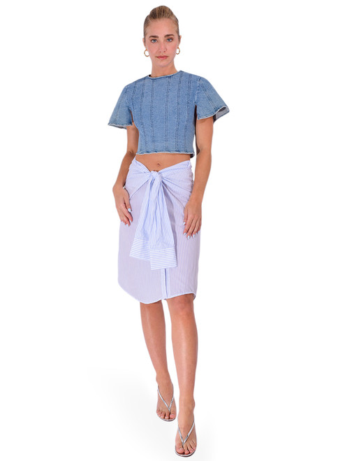 CISSA The Shirt Skirt in White/Blue Royce Stripe Full Outfit 