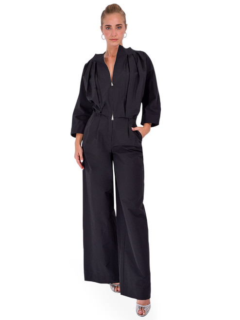 SIMKHAI Leroy Pleated Wide Leg Pant in Black Full Outfit 