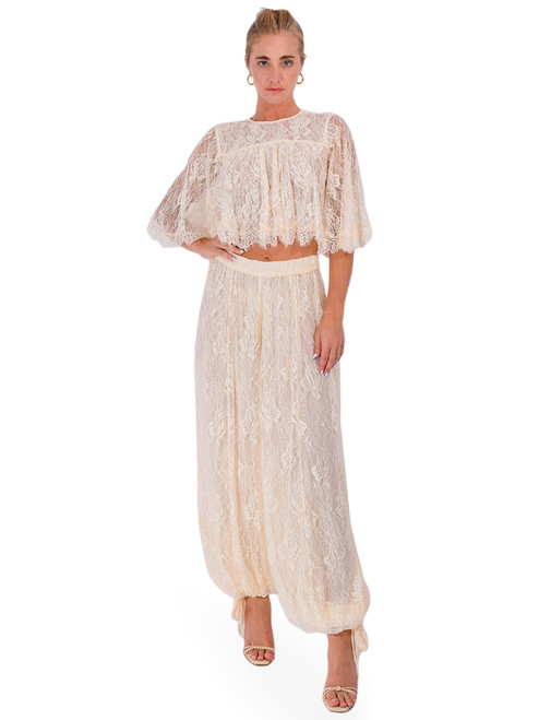 HEMANT & NANDITA Ruffle Cape Top in Eggshell Full Outfit 