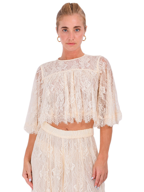 HEMANT & NANDITA Ruffle Cape Top in Eggshell Front View 