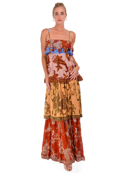 HEMANT & NANDITA Leya Tiered Maxi Dress in Multi Front View 