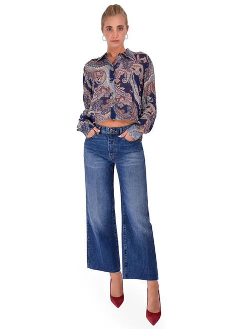 L'AGENCE Cosette Crop Hi/Low Shirt in Paisley Multi Full Outfit 