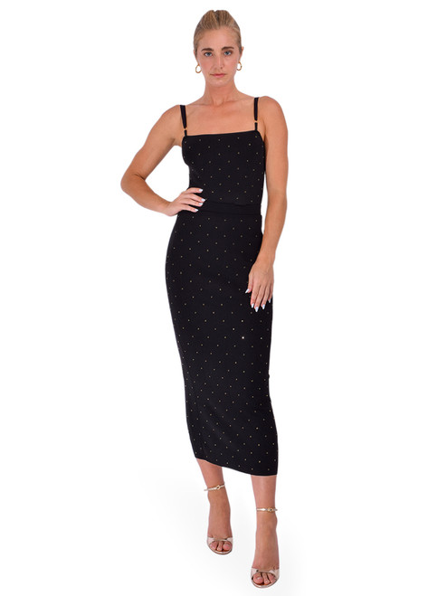 KARINA GRIMALDI Noa Embellished Knit Set in Black Front View 1